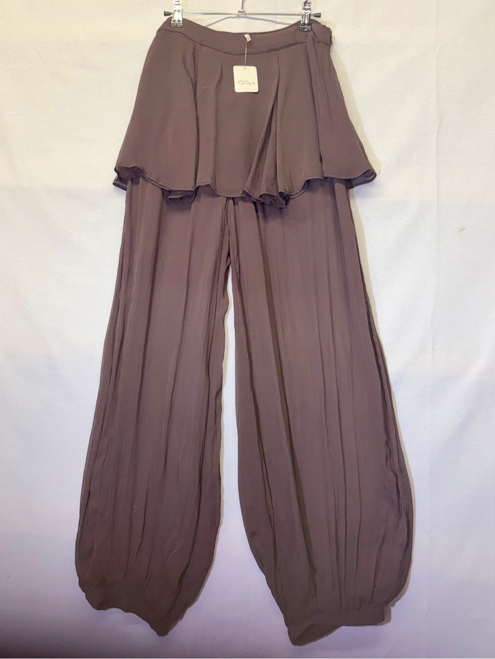 NEW Free People Tongue Tied Sheer Balloon Pants Medium Espresso Chiffon Layered